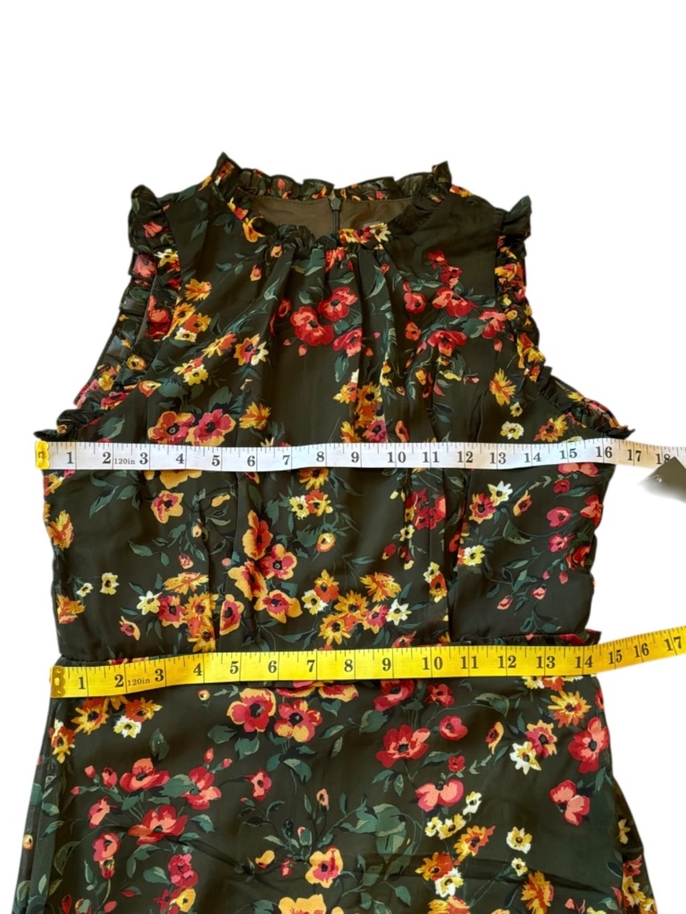 Julia Jordan Midi Dress Olive Multi Floral Size 2 (Video) - Picture 7 of 10